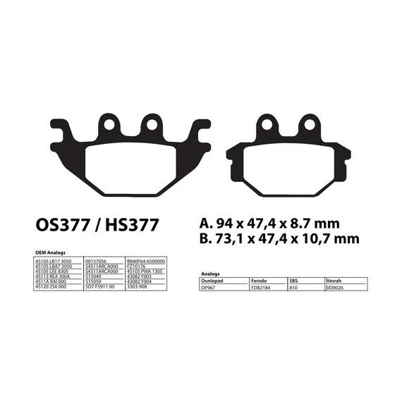 ТОРМОЗНЫЕ КОЛОДКИ ДЛЯ КВАДРОЦИКЛОВ KAWASAKI, STELS, RM RIVAL HS377, фото , изображение 3
