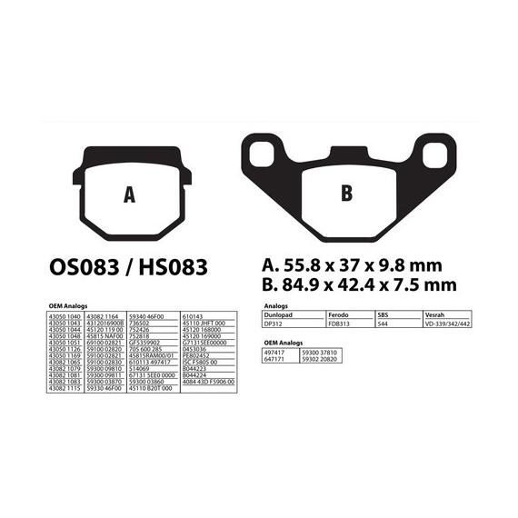 ТОРМОЗНЫЕ КОЛОДКИ ДЛЯ КВАДРОЦИКЛОВ BALTMOTORS, STELS, RM, YAMAHA, CF MOTO RIVAL HS083, фото , изображение 3