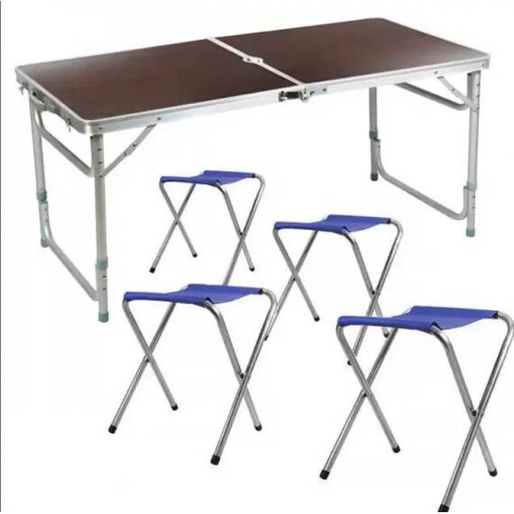 Стол туристический Bison 60*120см (темное дерево) + 4 стула / C-4-60*120-WD, Цвет: темное дерево, Размер: 120х60 см, фото 