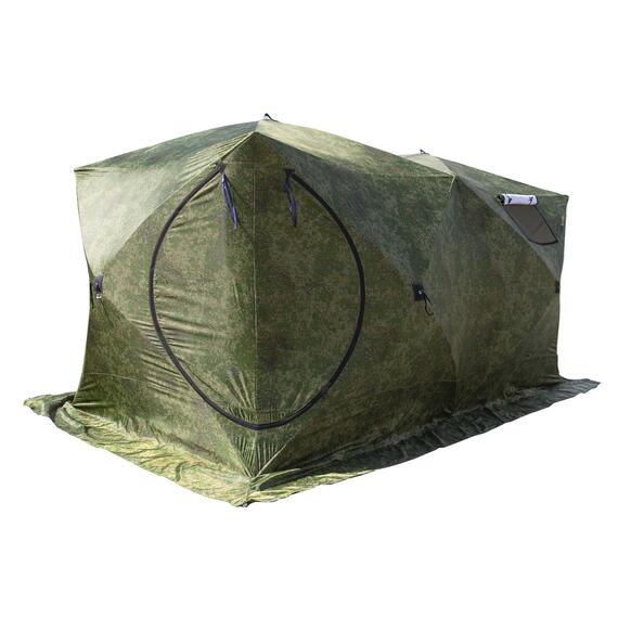 Палатка зимняя СТЭК КУБ 3 Т ДУБЛЬ трехслойная, дышащая (камуфляж, камыш с навесом), фото 