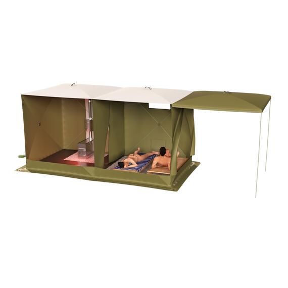 Походная палатка Баня - Шатер СТЭК Дубль-3Т (однослойная) хаки с навесом, фото , изображение 6