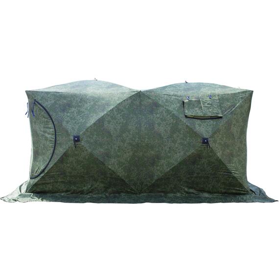 Палатка зимняя СТЭК КУБ 3 Т ДУБЛЬ трехслойная, дышащая (камуфляж, камыш с навесом), фото , изображение 5