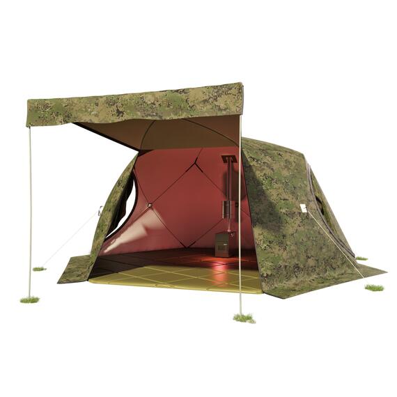 Палатка зимняя СТЭК ЧУМ 2-местная "Т" 3-х слойная, камуф. пиксель с навесом, фото 